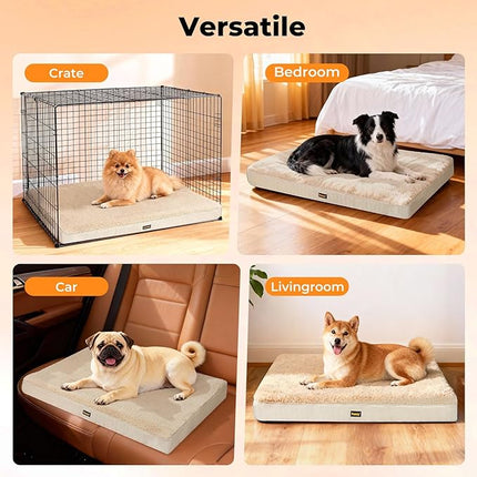 PaWz Dog Bed Mattress for Crate,Soft Sherpa Pet Bed for Medium Dogs,Washable Dog Mattress Mat with Removable Cover,Non-Slip Base,Waterproof Liner,White