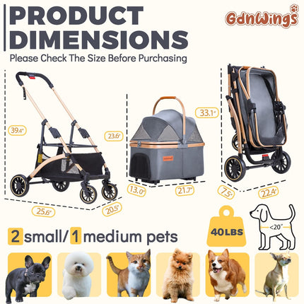 Pet Stroller for Small Dogs Cats, 6 Shock Absorption System | One Touch Folding