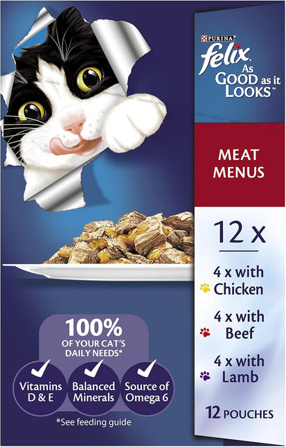 FELIX As Good As It Looks Adult Wet Cat Food Meat Menus in Jelly 60x85g