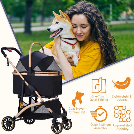 Dog Stroller for Small Medium Dogs Up to 50lbs, Lightweight Pet Stroller for Dogs Cats with 6 Shock Absorption System, Detachable Carrier Suitable for Car Seat & Hand Carry, Safe Outings