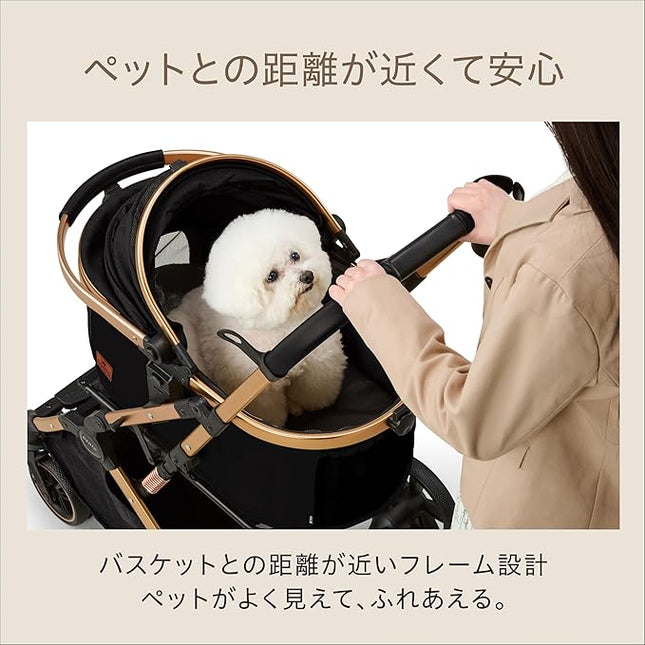 Gex Osoto Grace RC Noir Buggy Carry House 3-Way Folding Compact with One Touch Freestanding Frame for Dogs and Cats, Comfortable Ride & Pushing Feel, Load Capacity Less Than 48.5 lbs (22 kg)