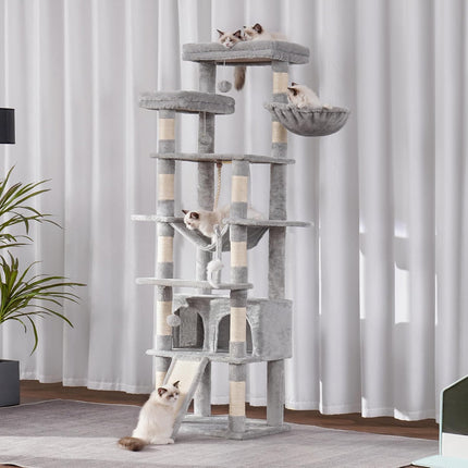 Heybly Tall Cat Tree, 200cm Multi-Level Cat Tower for Indoor Cats,Light Gray HCT033W