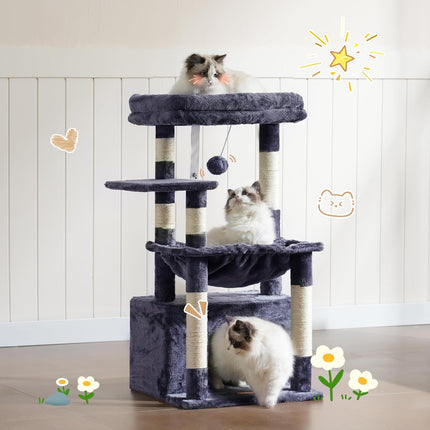 Heybly HCT008SG Cat Scratching Post with Extra Large Soft Cat Basket, Cat Scratching Post with Spacious Cat ,Smoke Grey