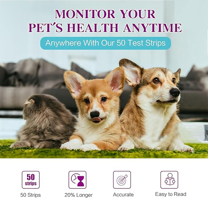 Dog & Cat Urine Test Strips, 4-in-1 Pet Urinalysis Testing Kit for Ketone, Glucose, pH and Nitrite, Reagent Strips for Vet Diabetes & UTI Monitor, 50ct Urine Test Kit Easy to Use at Home
