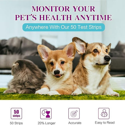 Dog & Cat Urine Test Strips, 4-in-1 Pet Urinalysis Testing Kit for Ketone, Glucose, pH and Nitrite, Reagent Strips for Vet Diabetes & UTI Monitor, 50ct Urine Test Kit Easy to Use at Home