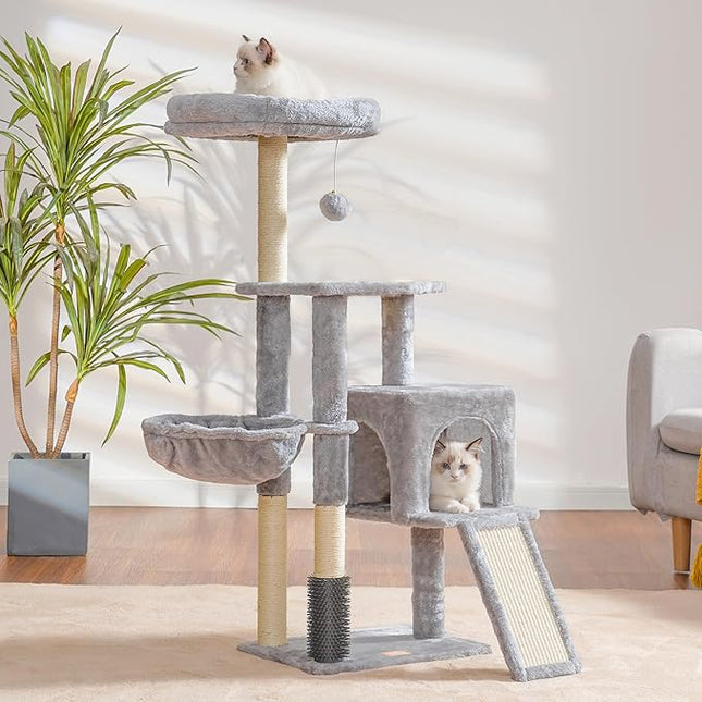 Heybly HCT005SW Cat Scratching Post with Cat Brush, Cat Tree for House Cats,Light Grey