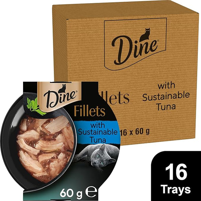 Dine Fillets Wet Cat Food Sustainable Tuna 60g Tray, 16 Pack
