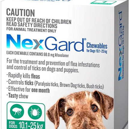 Nexgard Flea and Tick Treatment Chewables for Dogs Large 10.1 - 25 kg, Green (Pack of 3)