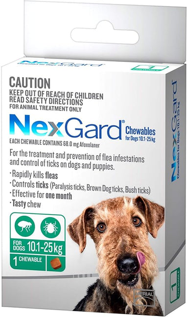 Nexgard Flea and Tick Treatment Chewables for Dogs Large 10.1 - 25 kg, Green (Pack of 3)