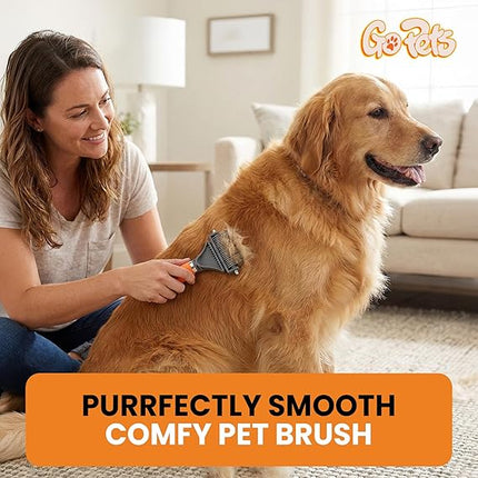 GoPets 2-in-1 Dematting Comb for Dogs, Pet Grooming Rake, Double-Sided Dog Brush for Shedding, Deshedding Brush for Cats, Undercoat Mat Dematting Tool for Long Haired Cats, Grooming Matting Hair