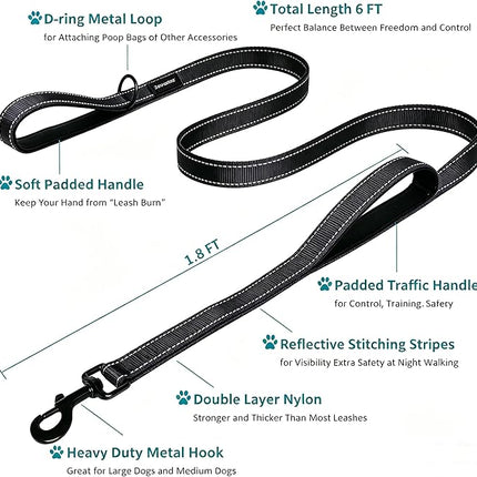Heavy Duty Dog Leash - 2 Handles by Padded Traffic Handle for Extra Control, 6foot