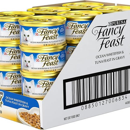 Fancy Feast Grilled Adult Wet Cat Food Grilled Ocean Whitefish & Tuna Feast in Gravy 24x85g