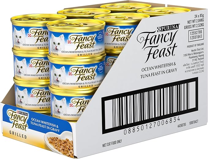 Fancy Feast Grilled Adult Wet Cat Food Grilled Ocean Whitefish & Tuna Feast in Gravy 24x85g