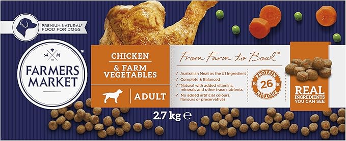 Farmer's Market Chicken and Farm Vegetables Adult Dry Dog Food 2.7kg - Made with Real Australian Meat & Vegetables for Complete Nutrition, Supports Muscle, Skin & Coat Health