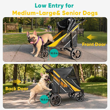 Petbobi Dog Stroller for Large & Medium Dogs - Easy Fold Dual Entry Pet Stroller with One-Foot Brake, All Terrain Wagon Cart with Air Mesh, Ideal for Large Senior Pets up to 80 lbs, Black