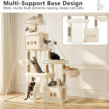 Heybly Cat Tree, 184 cm Anti-Tip Cat Tower for Large Cats, All-in-One,Beige