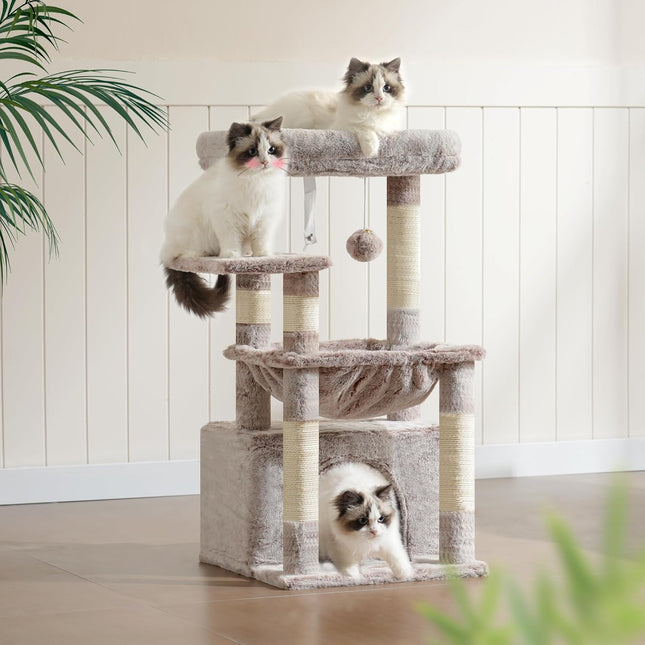Heybly Cat Tree with Extra Large and Soft Basket, Spacious Bed, Hidden Bed