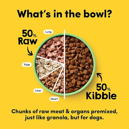 RawMix50 Dog Food Grass-Fed Lamb 340g — 50% Freeze-Dried Raw, High Protein, Non-GMO, No Wheat or Corn