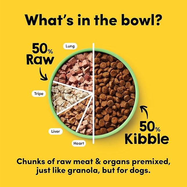 RawMix50 Dog Food Grass-Fed Lamb 340g — 50% Freeze-Dried Raw, High Protein, Non-GMO, No Wheat or Corn
