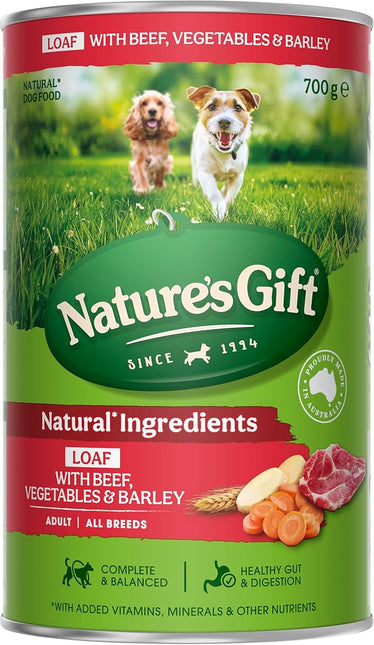 Nature's Gift Adult Wet Dog Food in Can, Loaf with Beef, Vegetables & Barley 12x700g