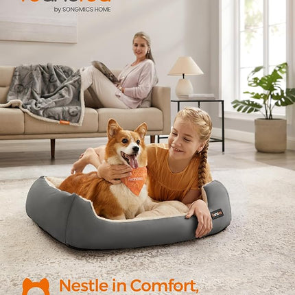 Feandrea Dog Bed, Cosy Dog Sofa Bed with Removable Reversible Cushion, Washable, Raised Edges, Non-Slip Bottom, L