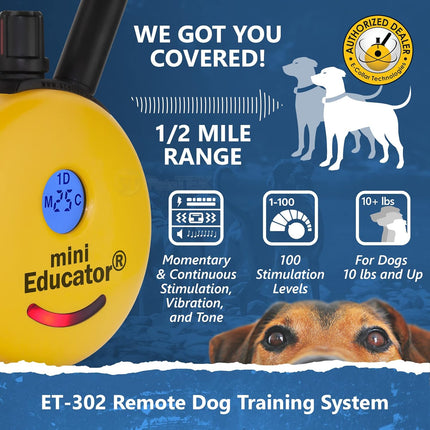 Educator ET-302 Mini E Collar for Dog Training with Remote - 1/2 Mile Range, Waterproof-2Dogs,All Sizes