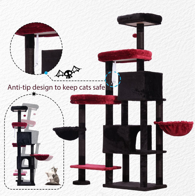 Hey-brother Cat Tree Tower with Stable Extended Base, 3 Platforms, MPJ038BR
