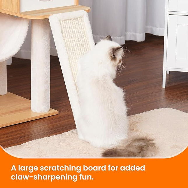 Heybly Wood Cat Tree for Indoor Cats, Cat Condo for Large Cats with Self Groomer,Walnut