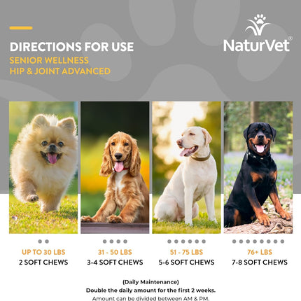 NaturVet Senior Dog Wellness Hip & Joint Advanced Plus - 120 Soft Chews