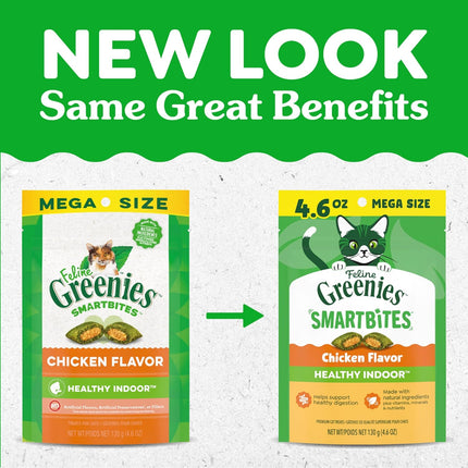 FELINE GREENIES SMARTBITES Hairball Control Natural Cat Treats Chicken Flavor, (10) 4.6 oz. Pouches