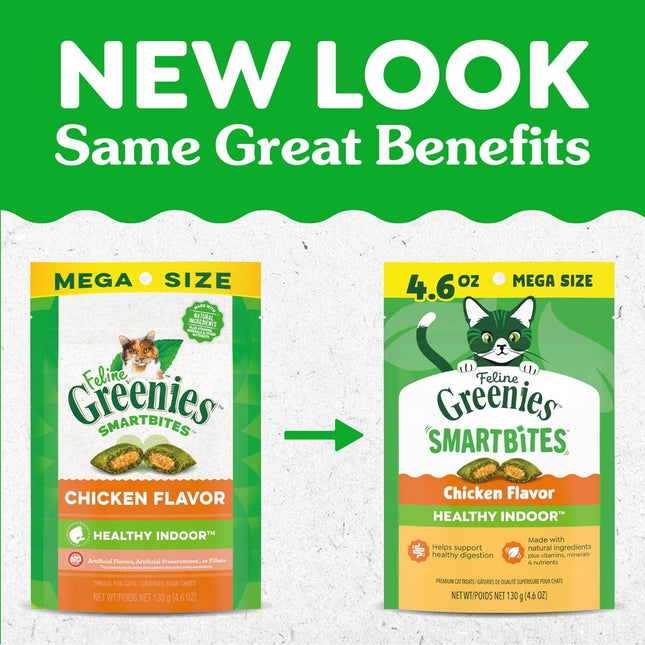 FELINE GREENIES SMARTBITES Hairball Control Natural Cat Treats Chicken Flavor, (10) 4.6 oz. Pouches