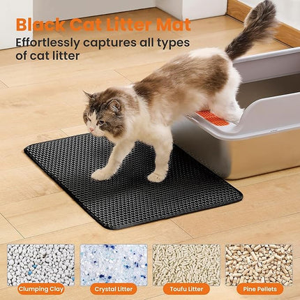Cat Litter Mat Cat Litter Trapping Mat, Honeycomb Double Layer Design, Urine and Water Proof Material, Scatter Control, Less Waste, Easier to Clean,Washable (Black, 120 * 70 cm)