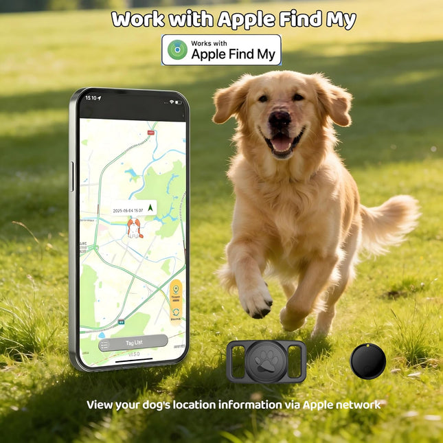 Pet Tracker,GPS Collar for Dogs (iOS Only) Smart tag,Waterproof Compatible with Apple Find My,No Monthly Fee