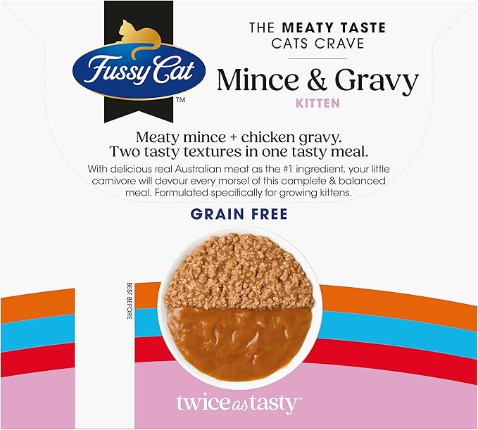 Fussy Cat Grain Free Twice as Tasty Kitten Wet Food, Kitten Mince 12x80g
