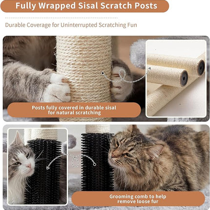 Heybly Cat Scratching Post with Grooming Brush & Gentle Step, HSP001SW Light Gray