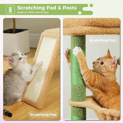 PAWZ Road Cactus Cat Tree for Indoor Cats, 92cm Cat Tower with 3 Scratching Post, Green
