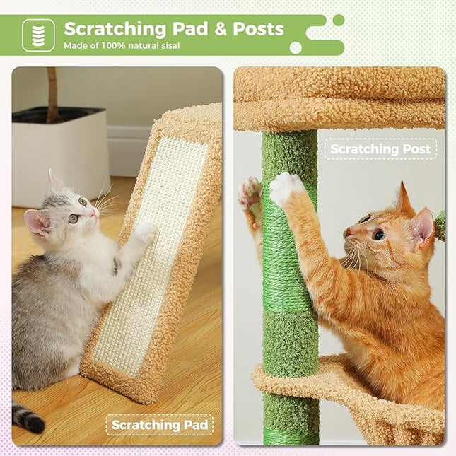 PAWZ Road Cactus Cat Tree for Indoor Cats, 92cm Cat Tower with 3 Scratching Post, Green