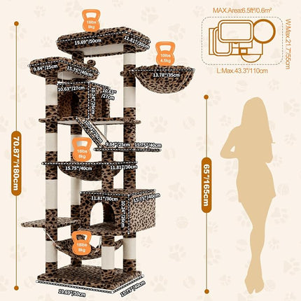 Heybly Cat Tree, 71-Inch-Tall Tower for Indoor Cats with 2 Perches HCT034BW