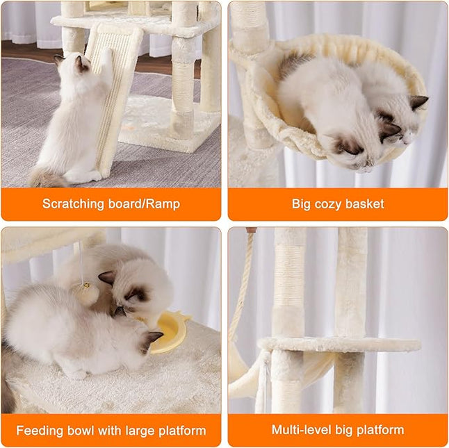 Heybly Tall Cat Tree, 200cm Multi-Level Cat Tower for Indoor Cats,Light Gray HCT033W