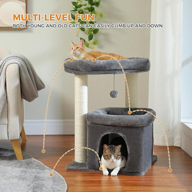 PAWZ Road Cat Tree Cat Tower with Full Wrapped Sisal Scratching Posts Suitable for Medium to Large Cats Grey