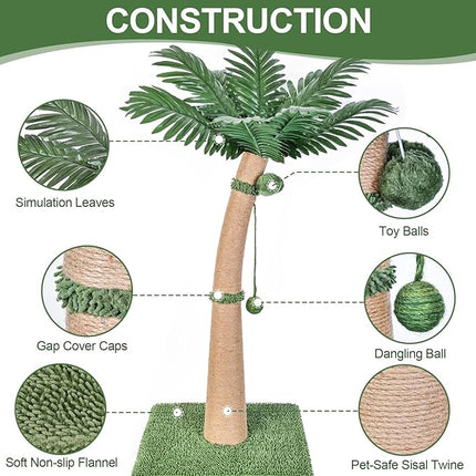 40'' Tall Cat Scratching Post Cat Tree, Curved Design Cat Scratcher Post with 3 Interactive Balls, Natural Sisal Rope