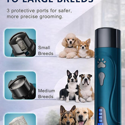 YABIFE Super Quiet Dog Nail Grinder & Clippers Kit with 2 LED Lights, 3 Speeds Up to 12,000 RPM
