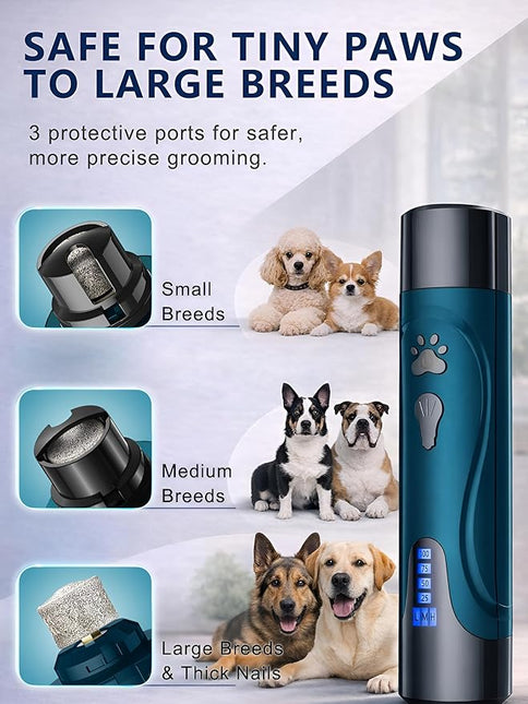 YABIFE Super Quiet Dog Nail Grinder & Clippers Kit with 2 LED Lights, 3 Speeds Up to 12,000 RPM