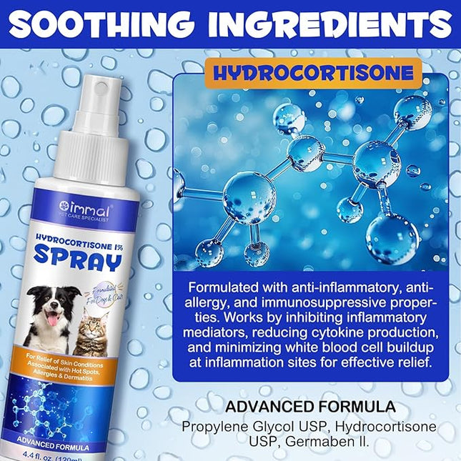 Pet Hydrocortisone Spray for Dogs & Cats 120ml, Natural Soothes Hot Spots, Rashes & Skin Irritations, Reduces Topical Inflammation, Allergy Relief
