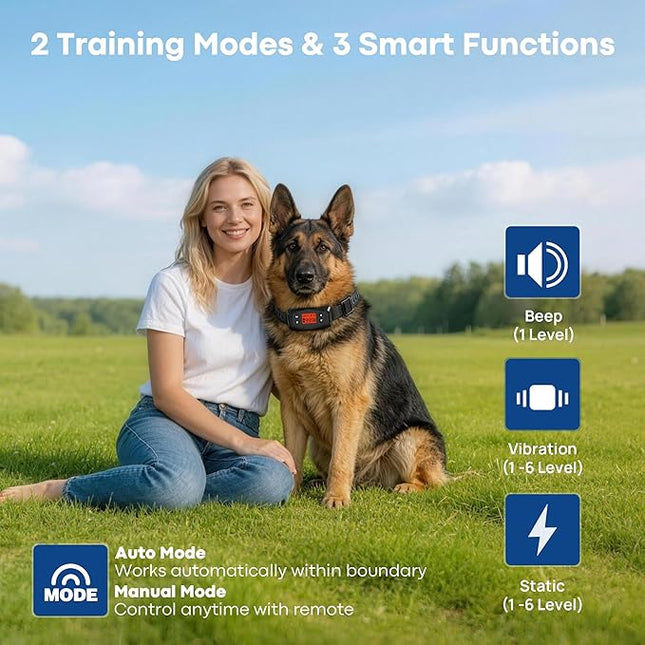 GPS Wireless Electric Dog Fence with 6-Level Adjustable Training, 33-999yd Outdoor Containment, IPX7 Waterproof