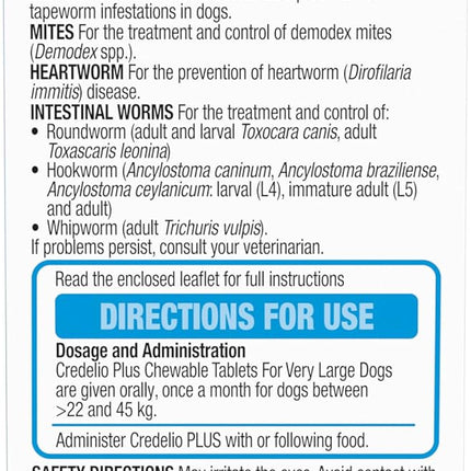 Credelio Plus Ticks, Fleas, Heartworm & Worms for Dogs 22-45kg - 3 Pack