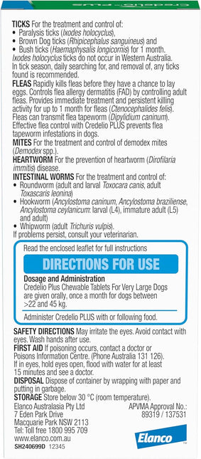 Credelio Plus Ticks, Fleas, Heartworm & Worms for Dogs 22-45kg - 3 Pack