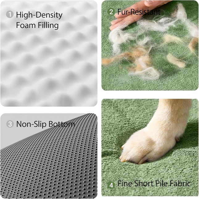Removable Washable Dog Bed Calming Anti-Anxiety Pet Bed Rectangle Crate Mattress (75 * 60 * 14cm,Dark Green)