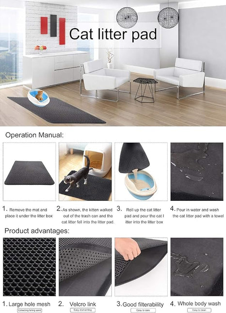 Cat Litter Box Mat Litter Double-Layer Design Waterproof, Soft on Paws Cat Tray Mat (Small)