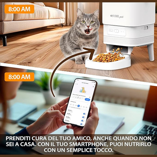 Automatic Cat Feeder 4L - Automatic Feeder for Cats and Small Dogs with App Control, Voice Recording